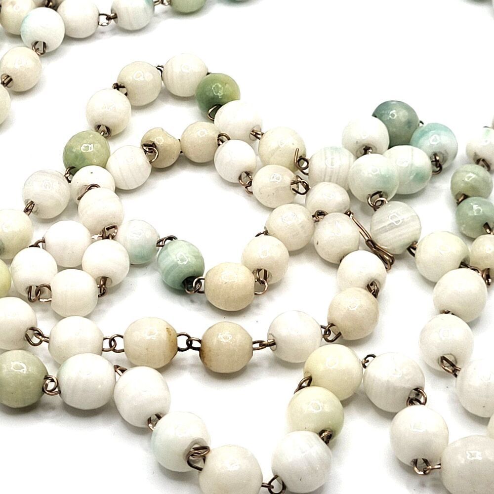 Polished Mexican Agate Beaded Lond Strand Bohemian Necklace 54in